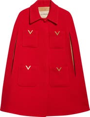 Valentino V-Detail Wool & Silk Double Drill Cape