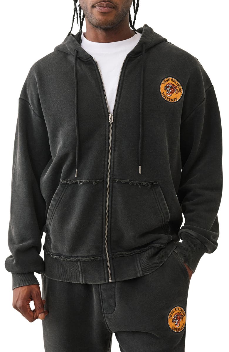 True Religion Vintage Tiger Zip Hoodie, Main, color, Jet Black