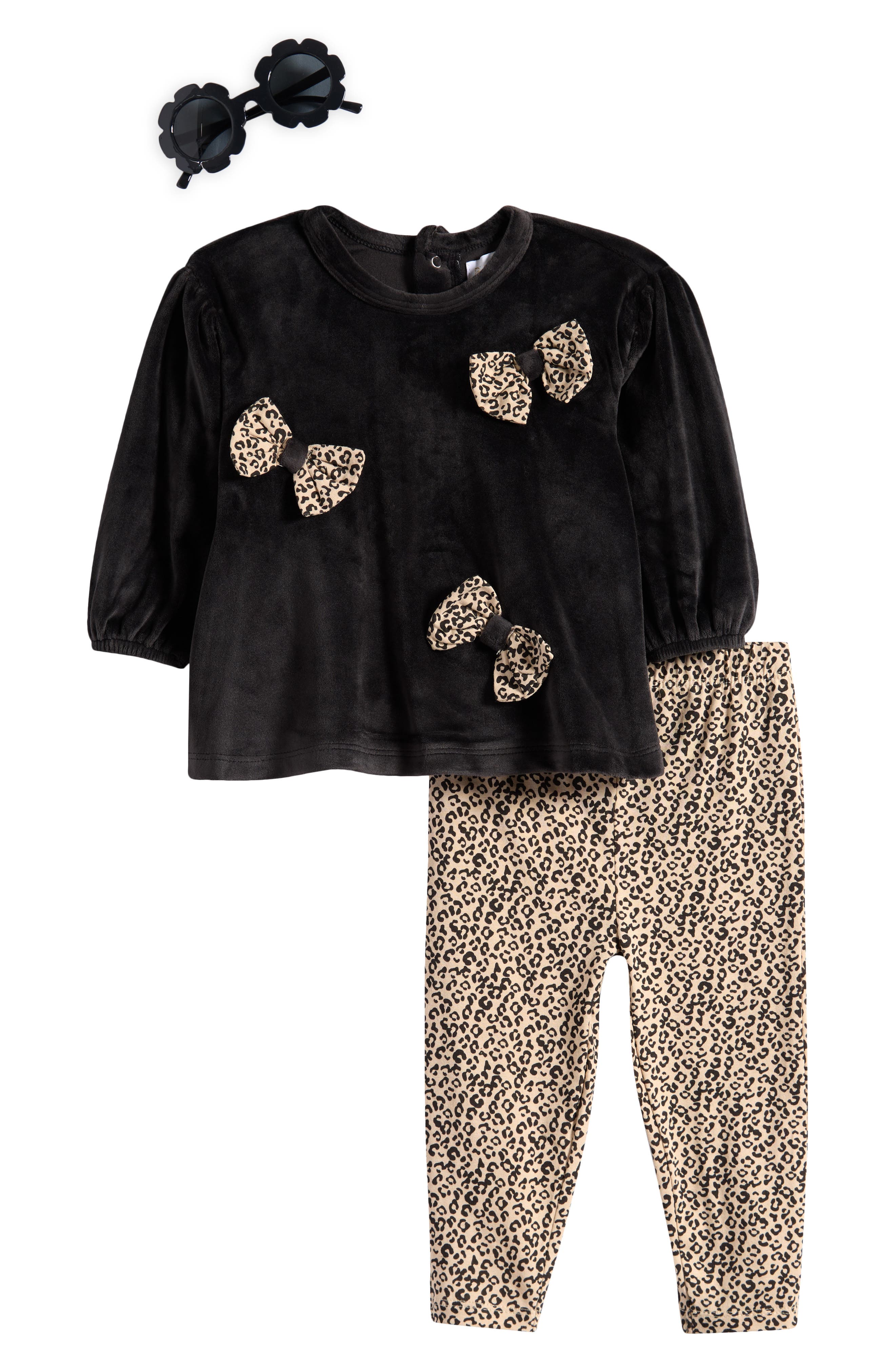 Rachel Zoe Bow Velour Sweatshirt, Leggings & Sunglasses Set