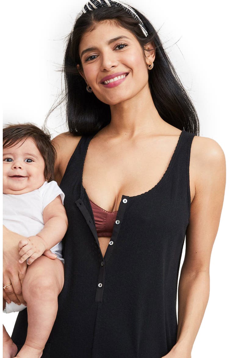 The Cotton Maternity Nursing Friendly Jumpsuit, Alternate, color, BLACK