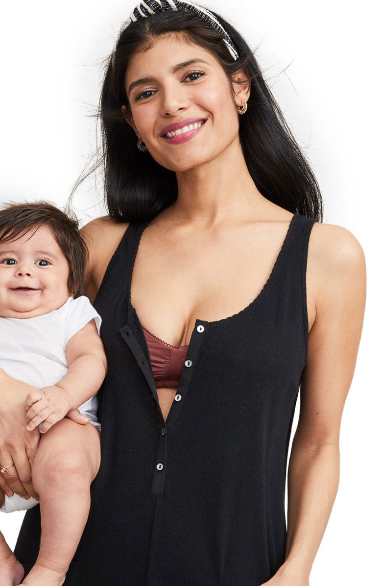 HATCH The Cotton Maternity Nursing Friendly Jumpsuit, Alternate, color, Black