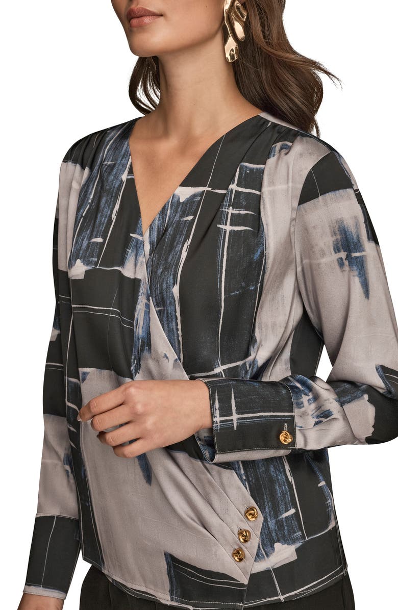 Donna Karan New York Print Faux Wrap Top, Alternate, color, Vapor Multi