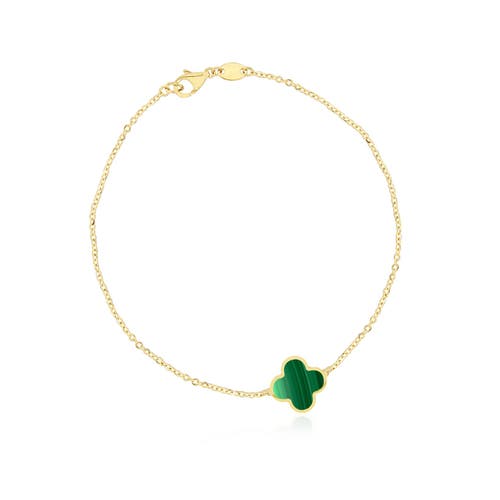 The Lovery Fine Jewelry Small Malachite Single Clover Bracelet In Green