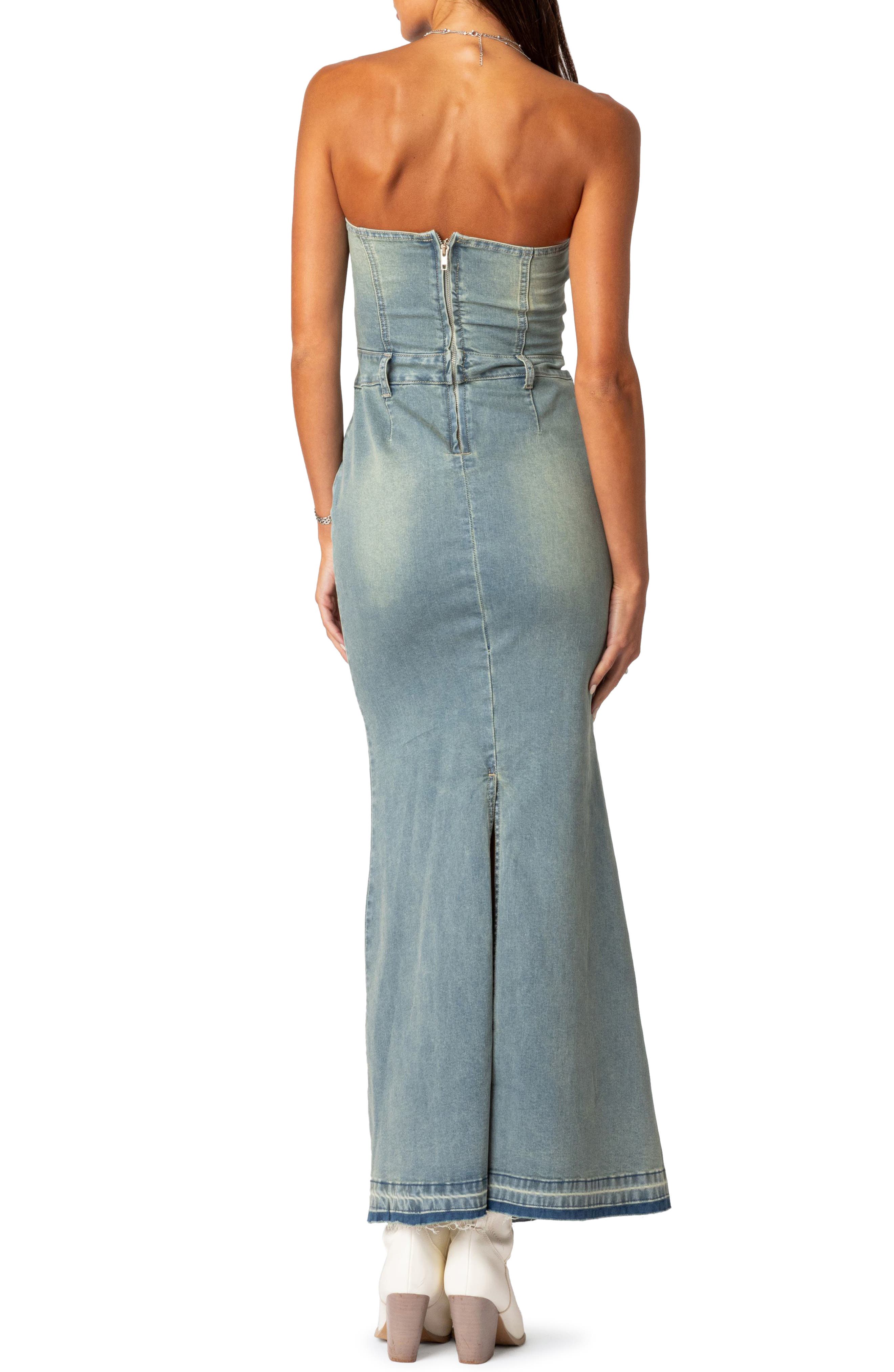 Astoria Strapless Release Hem Denim Maxi Dress - image 2
