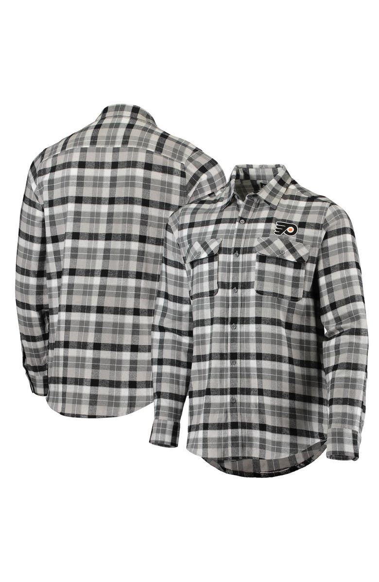 ANTIGUA Men's Antigua Black/Gray Philadelphia Flyers Ease Plaid Button-Up Long Sleeve Shirt, Alternate, color, Black
