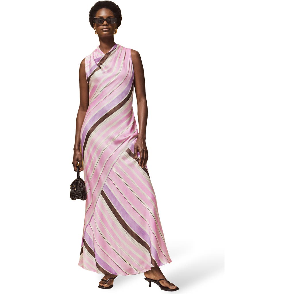 Ro&zo Womens Pink Phoebe Stripe Cowl-neck Satin Maxi Dress In Pink