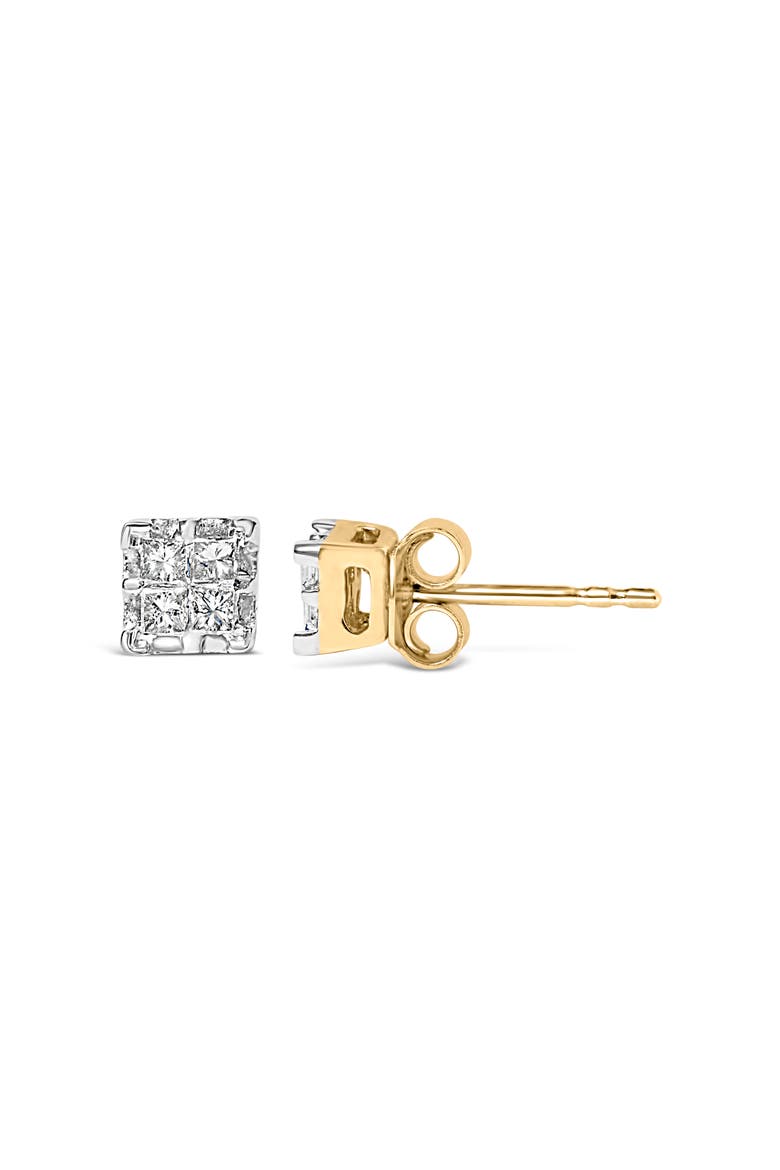 10k Yellow Gold Princess Diamond Quad Stud Earrings, Alternate, color, Yellow