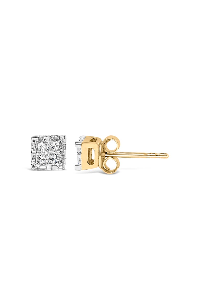 Haus of Brilliance 10k Yellow Gold Princess Diamond Quad Stud Earrings, Alternate, color, Yellow
