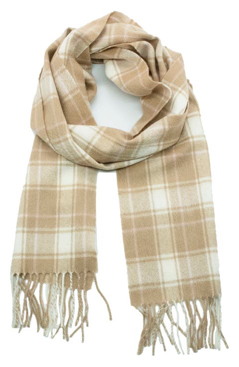 Checkered Fringe Cashmere Scarf