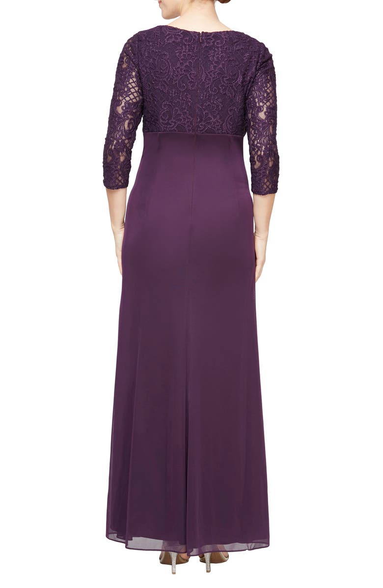 Alex Evenings Sequin Embroidery Empire Waist Gown, Alternate, color, Eggplant