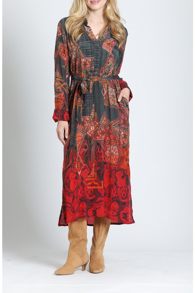 Half Placket Maxi Dress, Main, color, CARBON/CRIMSON SPICE