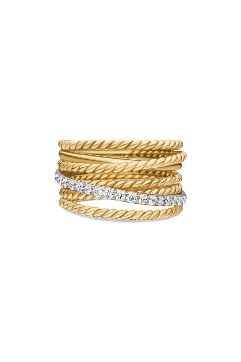 DY Crossover Ring with Diamonds in Gold, Alternate, color, DIAMOND