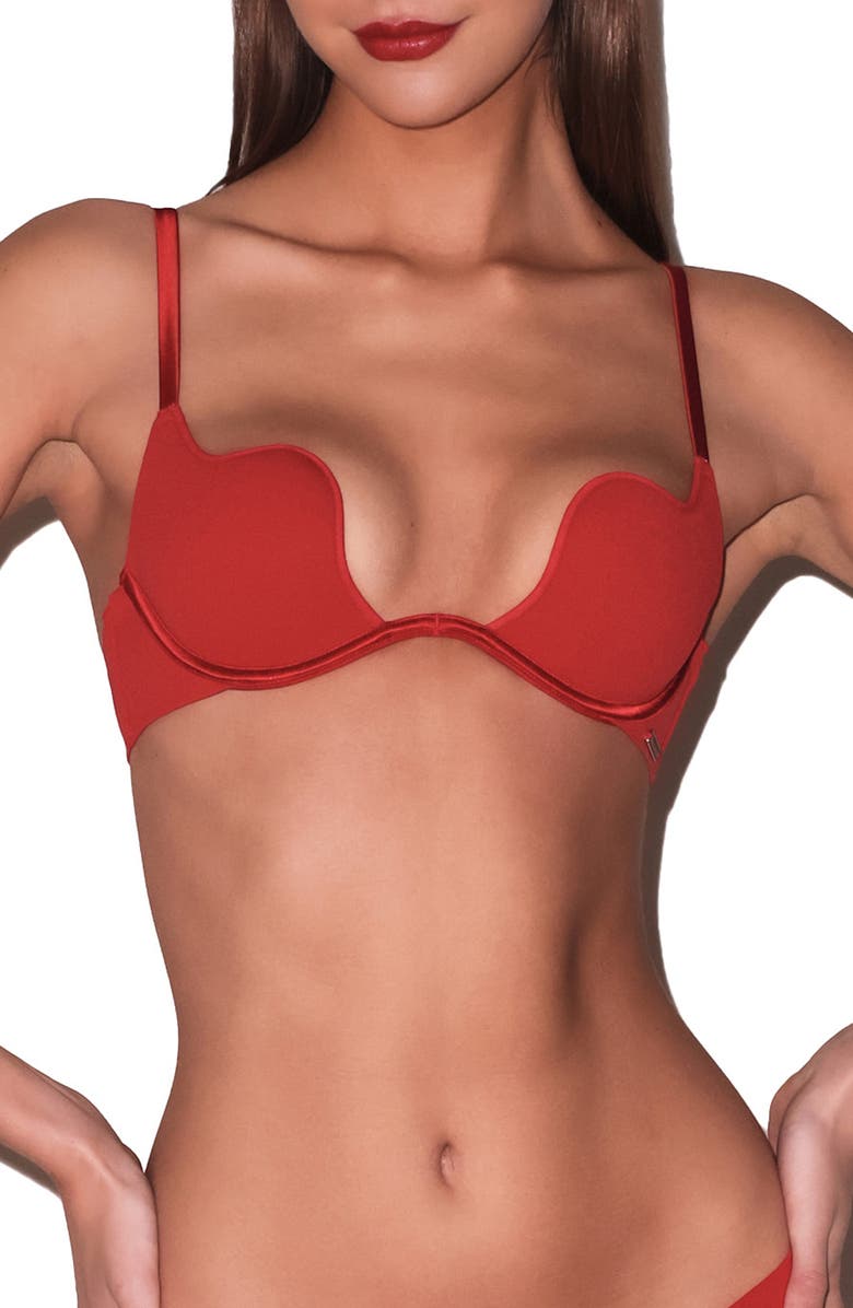 Fleur Du Mal Le Stretch U-Neck Underwire Plunge Bra, Main, color, Rouge