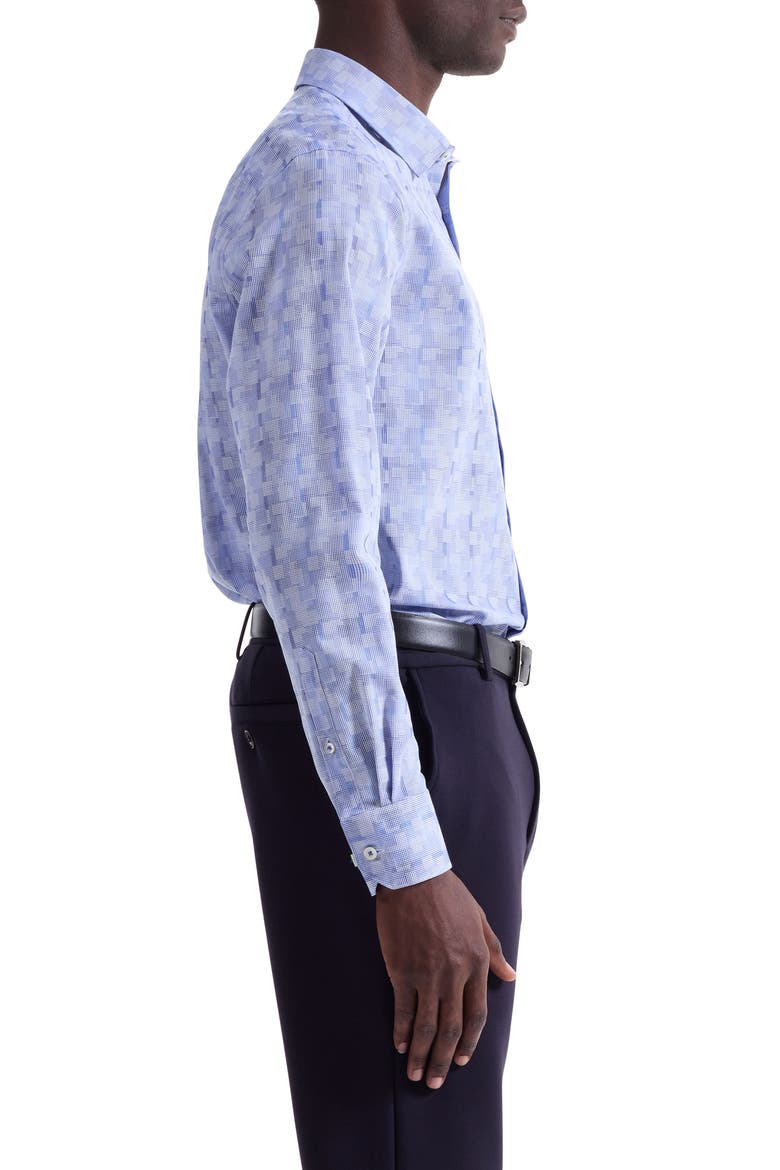 Julian Shaped Fit Geo Pattern Stretch Cotton Dobby Button-Up Shirt, Alternate, color, COBALT