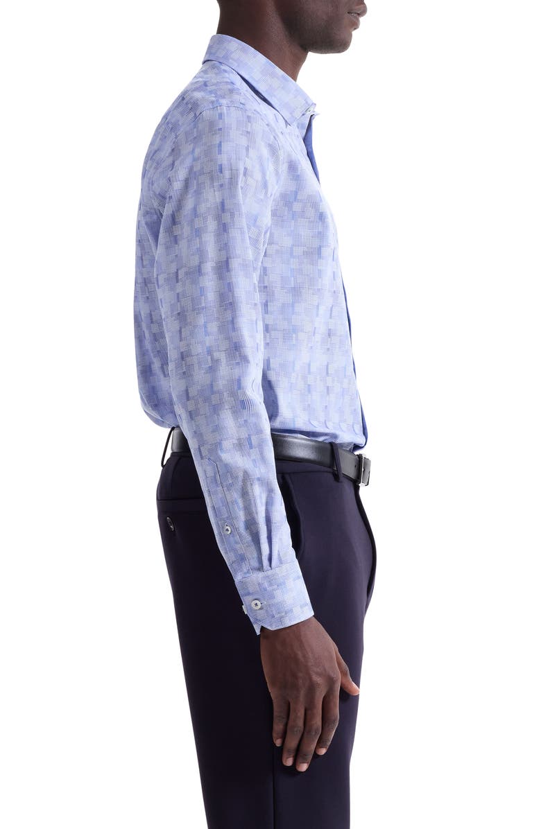 Bugatchi Julian Shaped Fit Geo Pattern Stretch Cotton Dobby Button-Up Shirt, Alternate, color, Cobalt