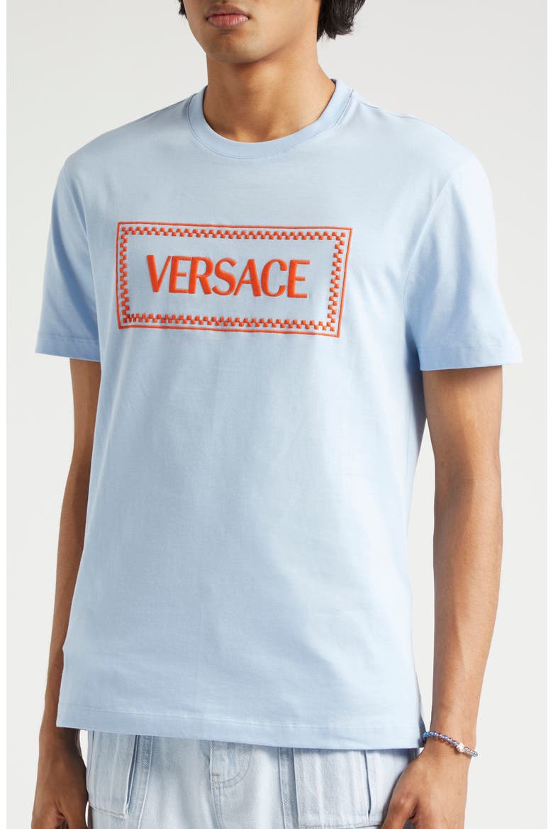 Embroidered Logo Cotton Jersey T-Shirt, Alternate, color, BLUE HYDRANGEA