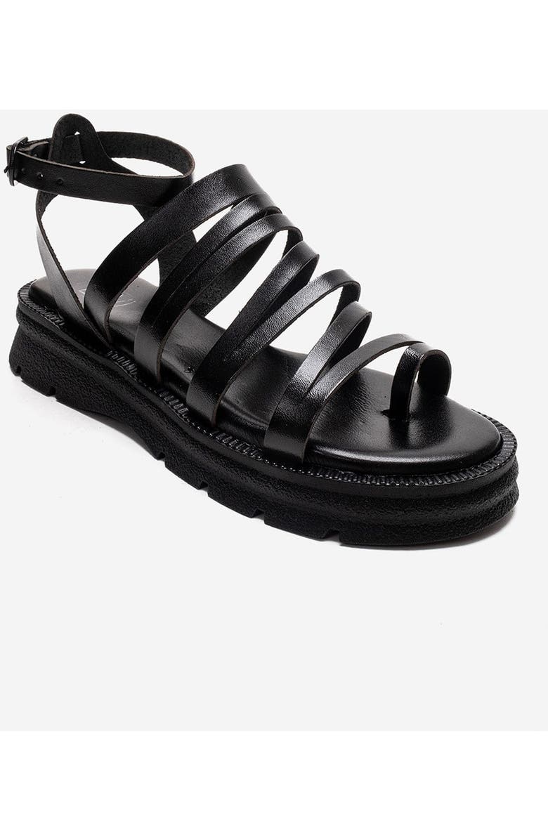 Forever & Always Shoes Pelsa Leather Multi Strap Sandal, Alternate, color, Black