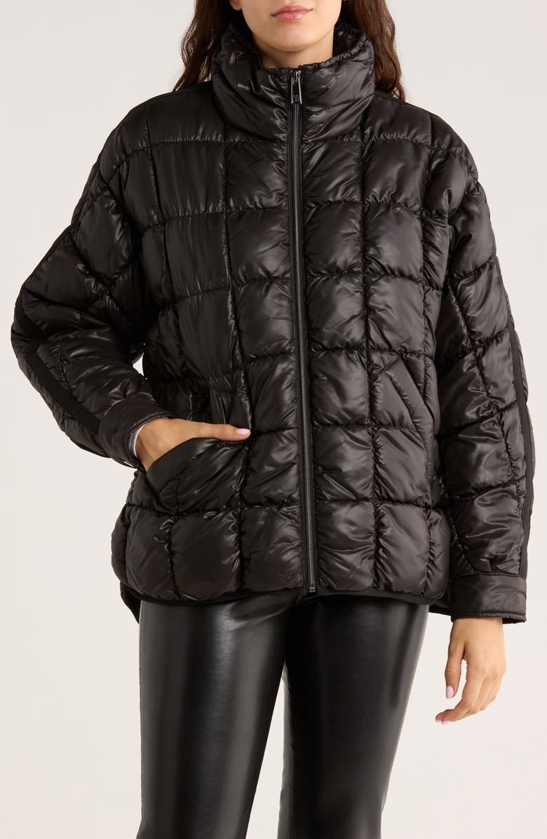 BCBGeneration Zip Quilted Short Puffer Jacket, Main, color, Black