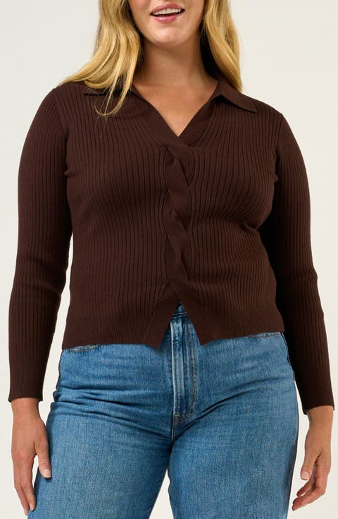 Bronti Twist Front Rib Sweater (Plus)