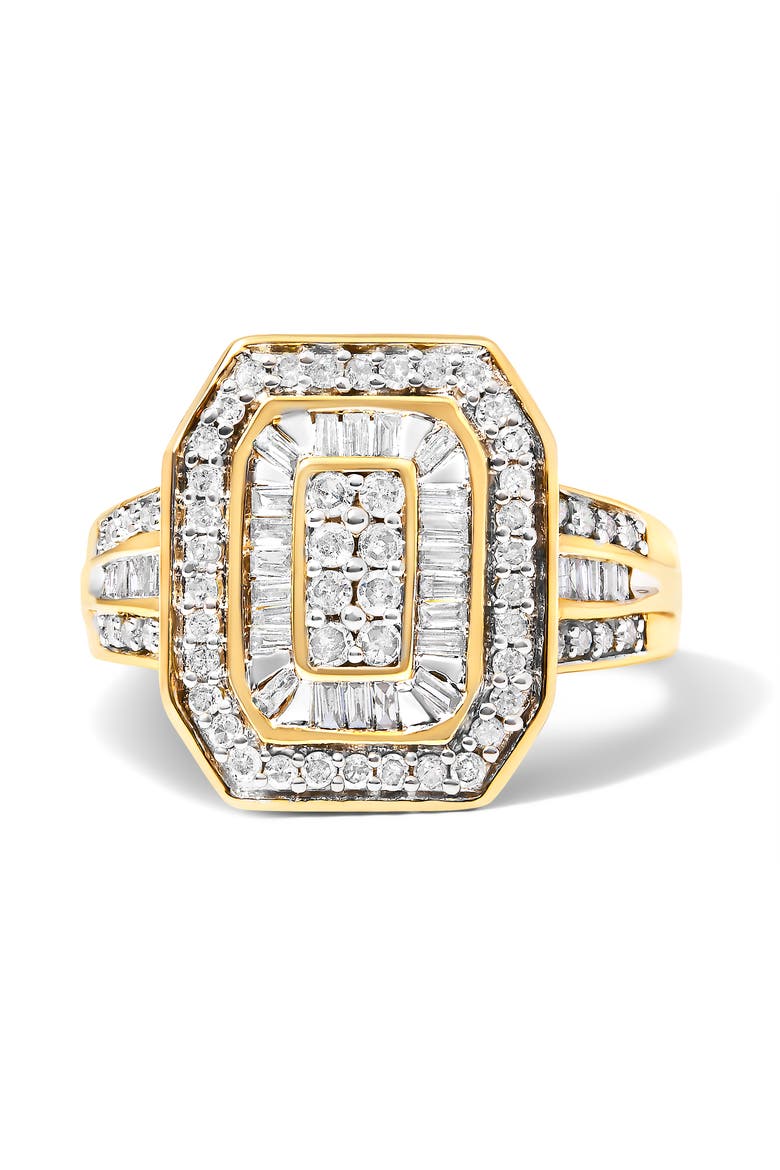 10K Gold 1.0 Cttw Diamond Double Halo Frame Cocktail Ring, Main, color, Yellow Gold