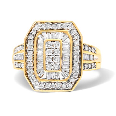 10K Gold 1.0 Cttw Diamond Double Halo Frame Cocktail Ring