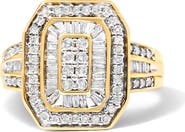 Haus of Brilliance 10K Gold 1.0 Cttw Diamond Double Halo Frame Cocktail Ring