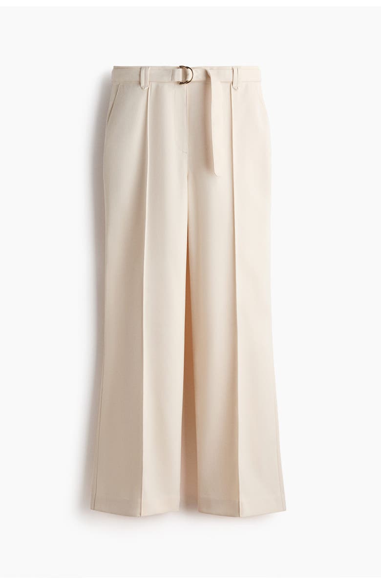 H&M Flared Belted Trousers, Alternate, color, Cream