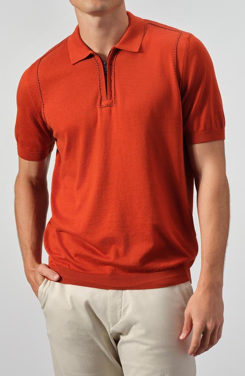 Stitched Cotton Polo Sweater