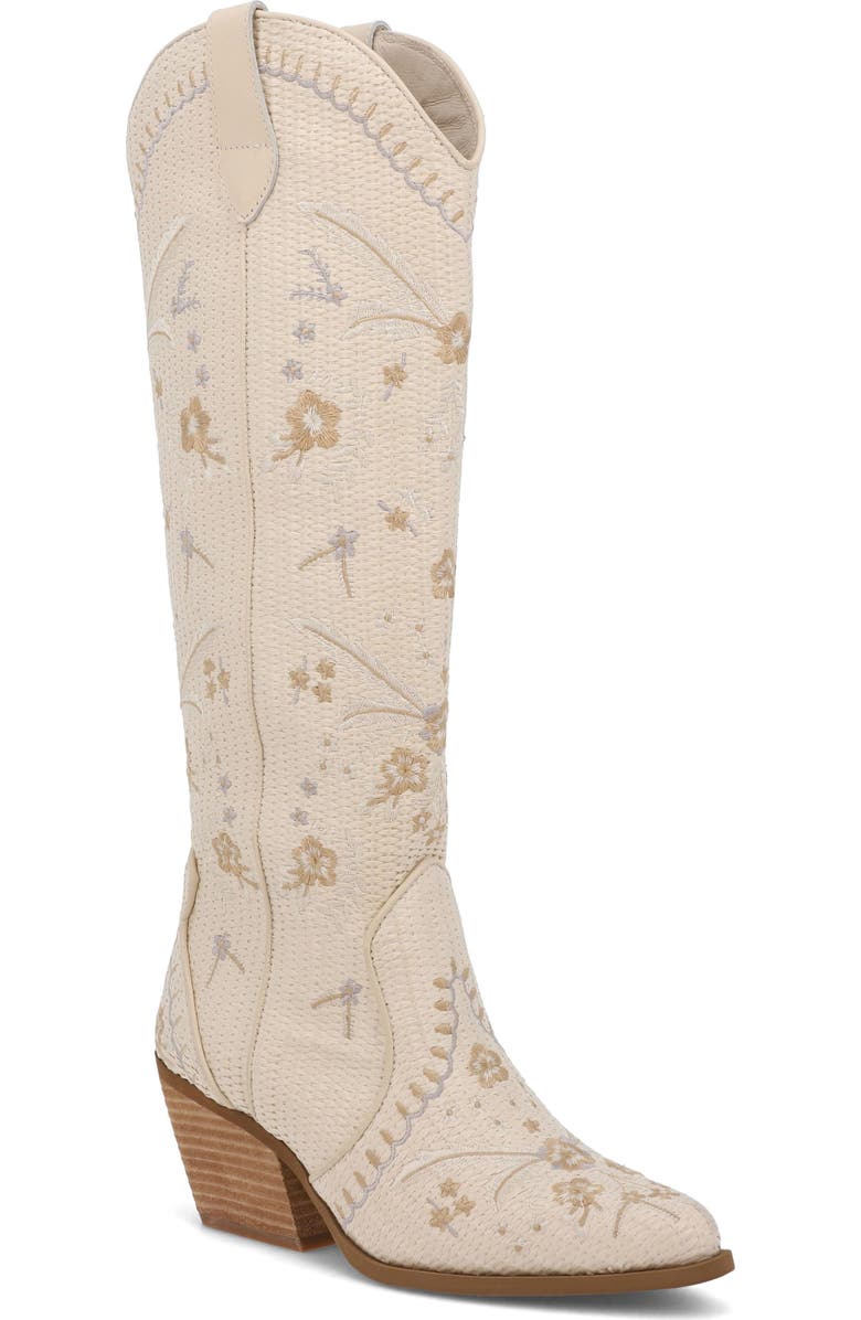 MIA Dyani Embroidered Knee High Western Boot, Main, color, Bone Raffi