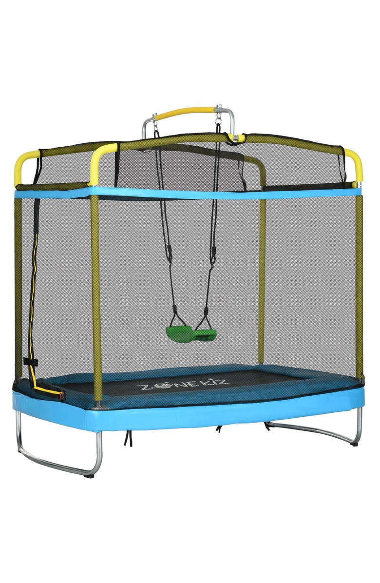 Qaba 3-in-1 Kids Trampoline, Enclosure, Swing, Gymnastics Bar, Main, color, 