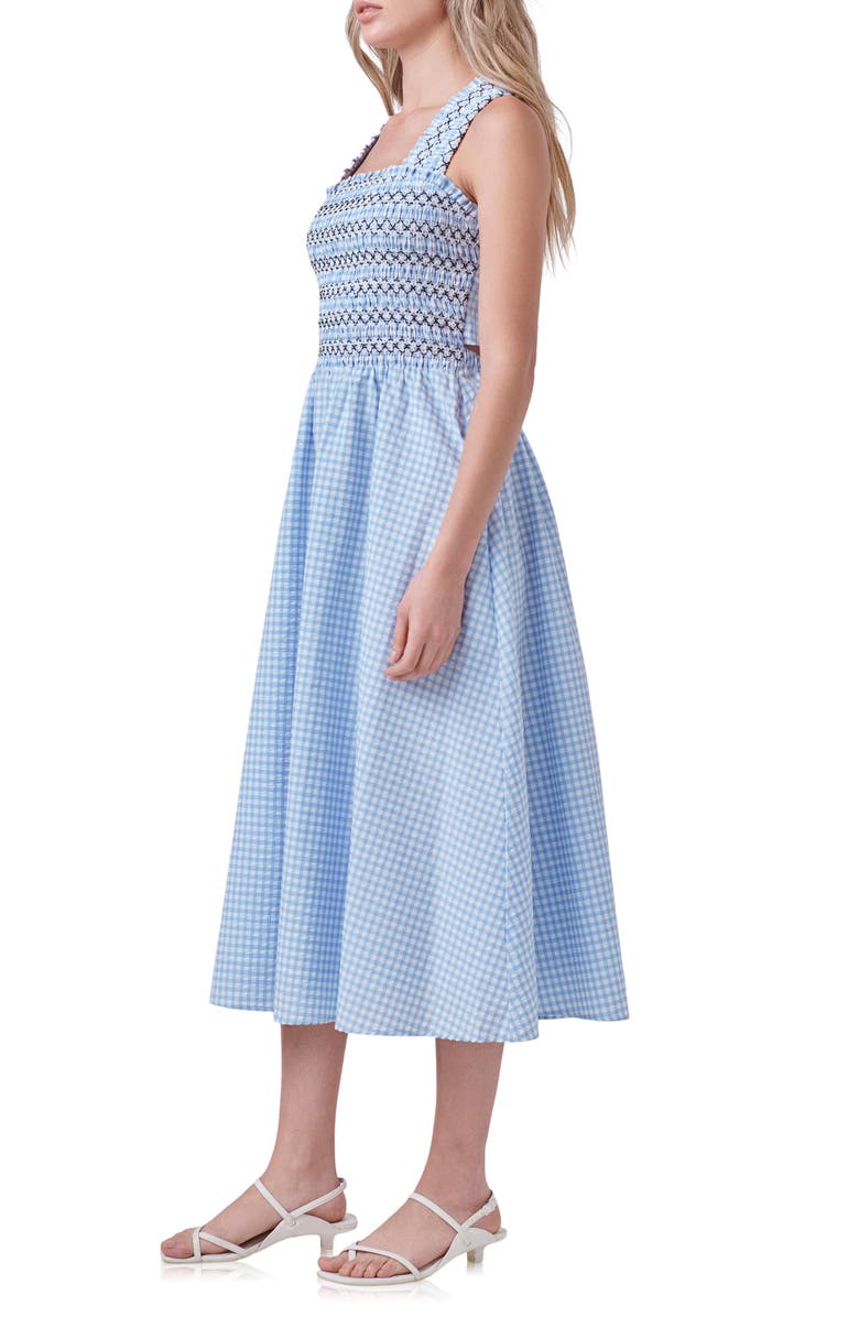 English Factory Gingham Smocked Midi Dress, Alternate, color,