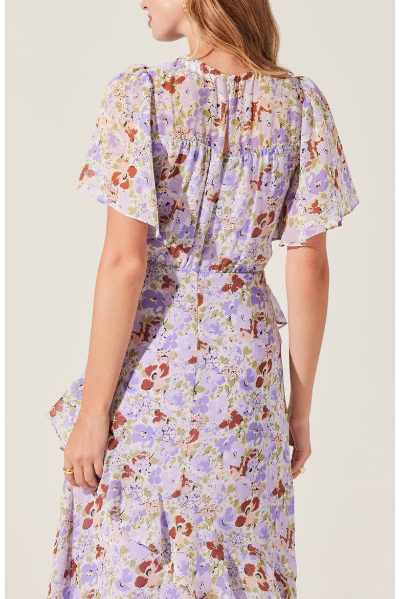 Floramae Floral Ruffle Detail Short Sleeve Midi Dress, Alternate, color, LAVENDER FLORAL