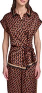 KARL LAGERFELD PARIS Side Tie Crêpe de Chine Button-Up Shirt
