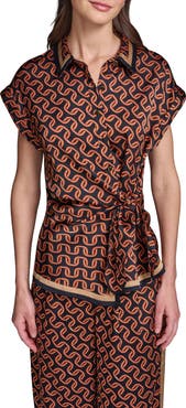 KARL LAGERFELD PARIS Side Tie Crêpe de Chine Button-Up Shirt
