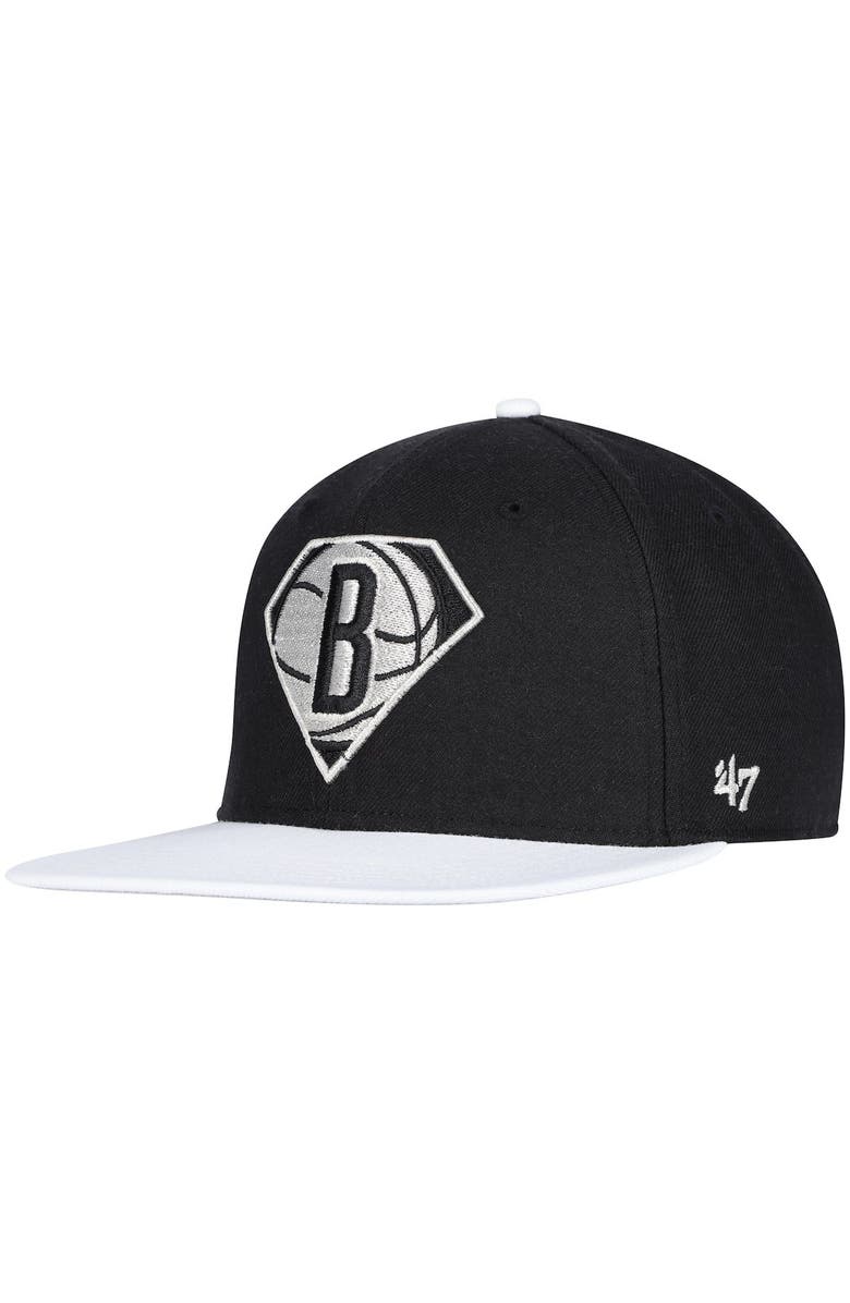 '47 Men's '47 Black/White Brooklyn Nets 75th Anniversary Carat Captain Snapback Hat, Alternate, color, 