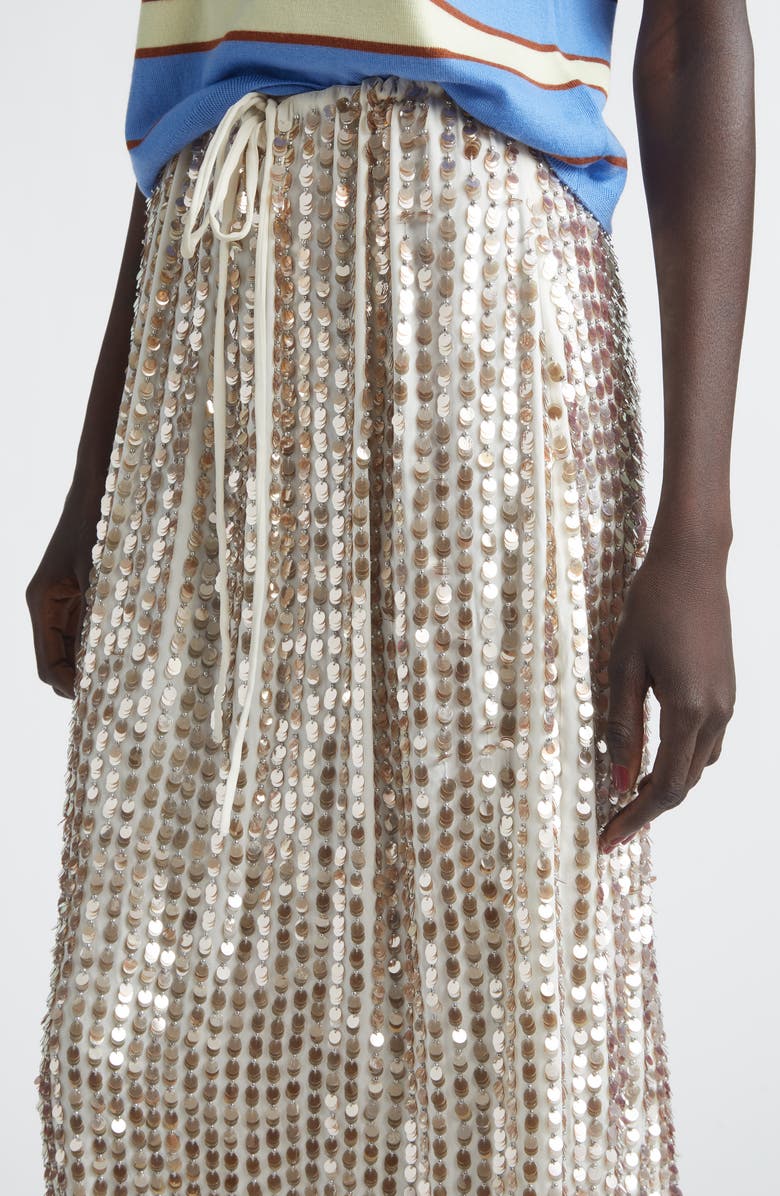 ZANKOV Marcella Sequin Embellished Silk Skirt, Alternate, color, Silver/ Ivory