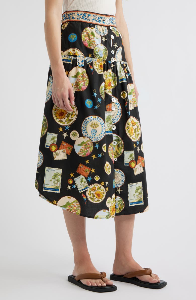 FARM Rio Trip Souvenir Print Cotton Skirt, Alternate, color, Black