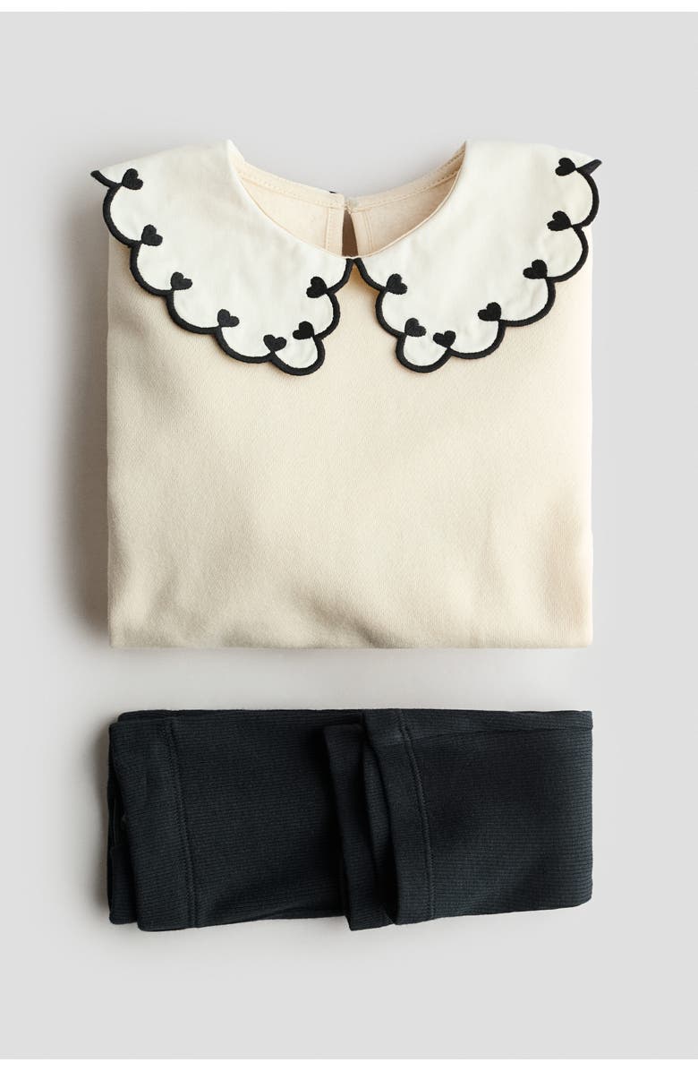 H&M 2-piece Sweatshirt And Leggings Set, Alternate, color, Cream/Black