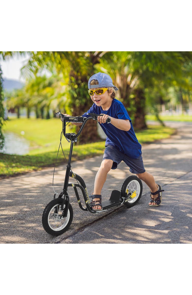 Aosom Youth Scooter with Dual Brakes, Inflatable Front Wheel, Alternate, color, Black