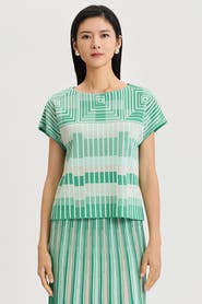 Ming Wang Geometric Jacquard Soft Knit Top