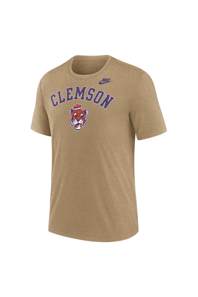 Men's Nike Heather Light Brown Clemson Tigers Legacy Arch Tri-Blend T-Shirt, Alternate, color, Light Brown
