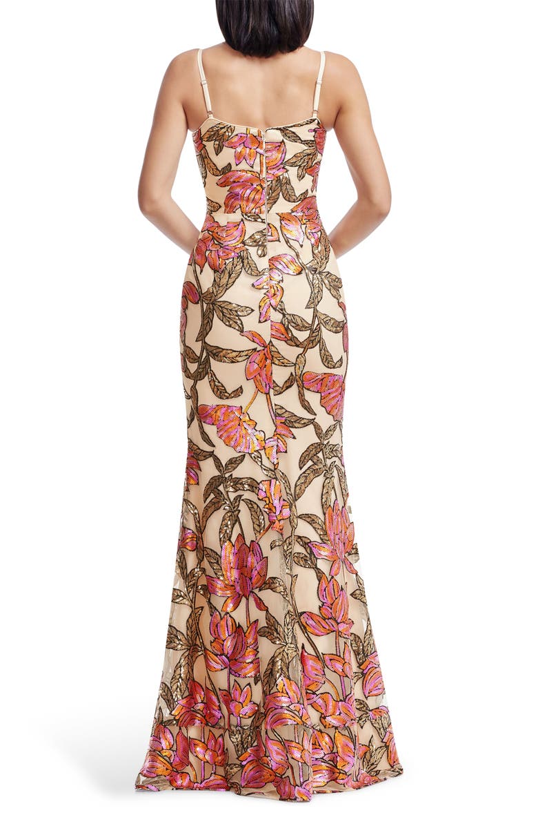 Dress the Population Giovanna Sequin Floral Mermaid Gown, Alternate, color, Beige Multi