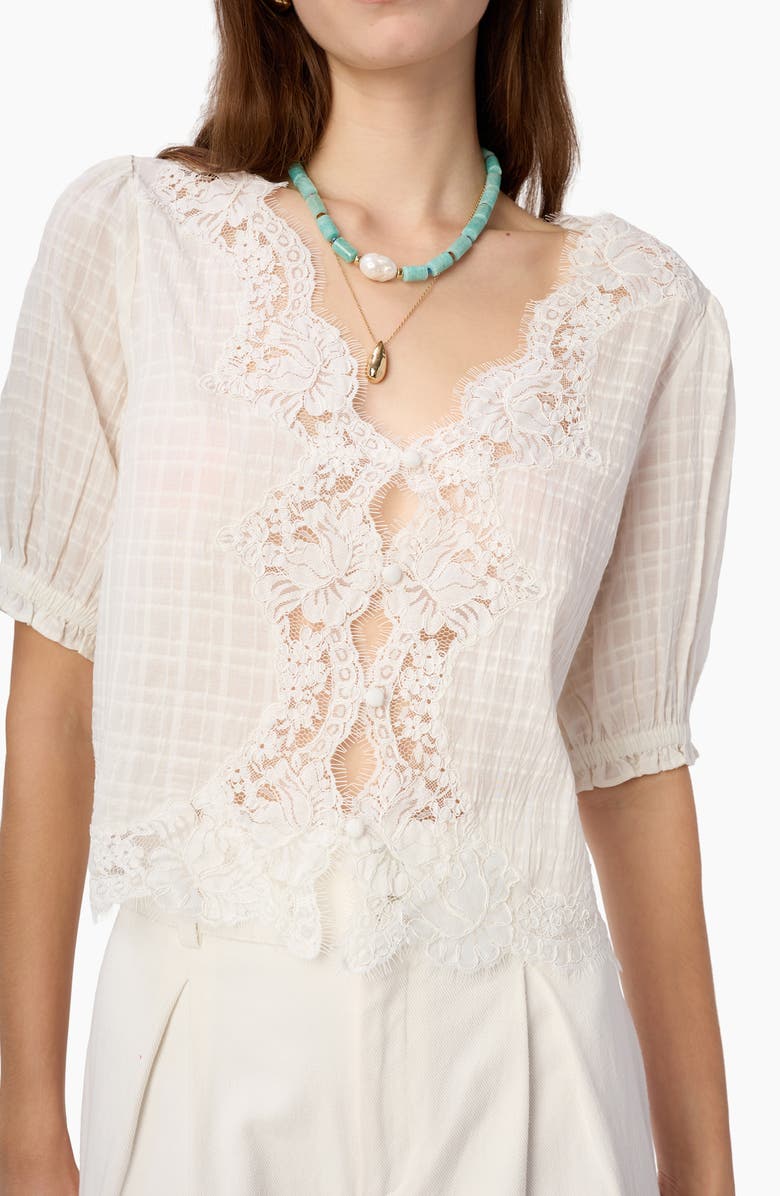 CAMI NYC Junie Eyelash Lace Trim Cotton & Silk Top, Alternate, color, White