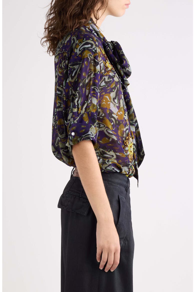 Calma Embellished Georgette Blouse, Alternate, color, PURPLE