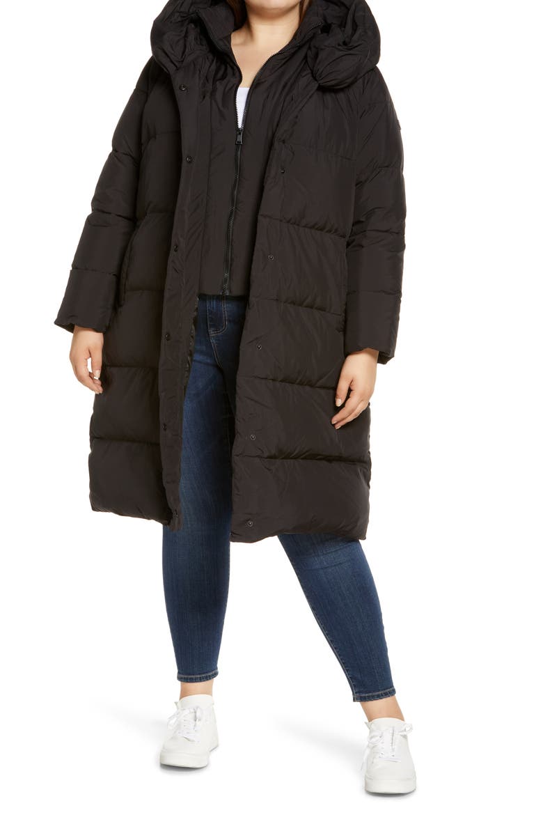 Pillow Collar Quilted Puffer Jacket, Main, color, BLACK