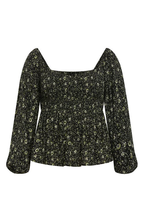 City Chic Dahlia Peasant Top In Olive Ditsy