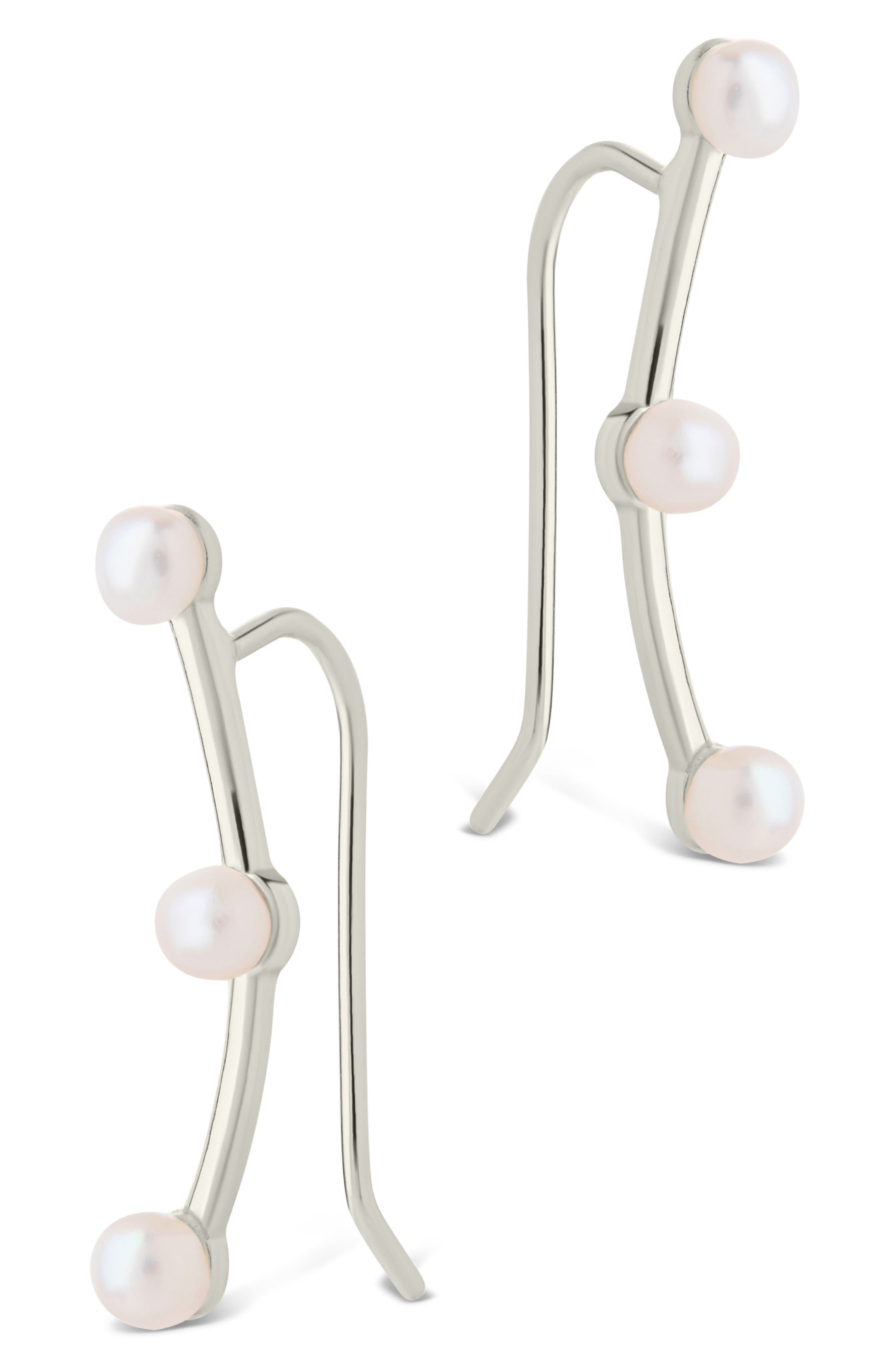 Sterling Forever Isabel Faux Pearl Trio Crawler Earrings