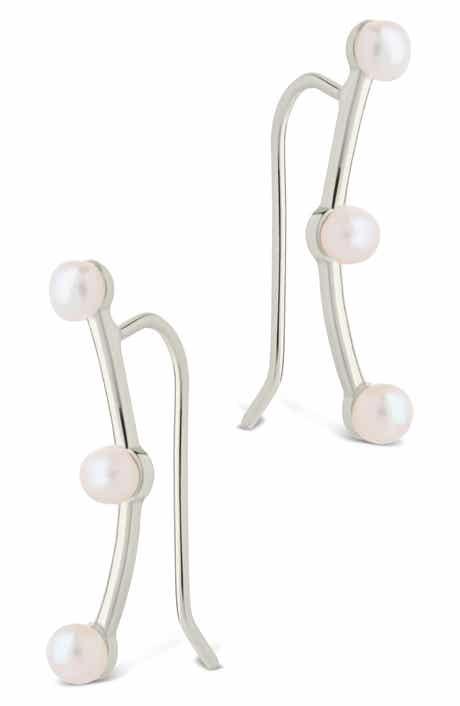 Sterling Forever Isabel Faux Pearl Trio Crawler Earrings