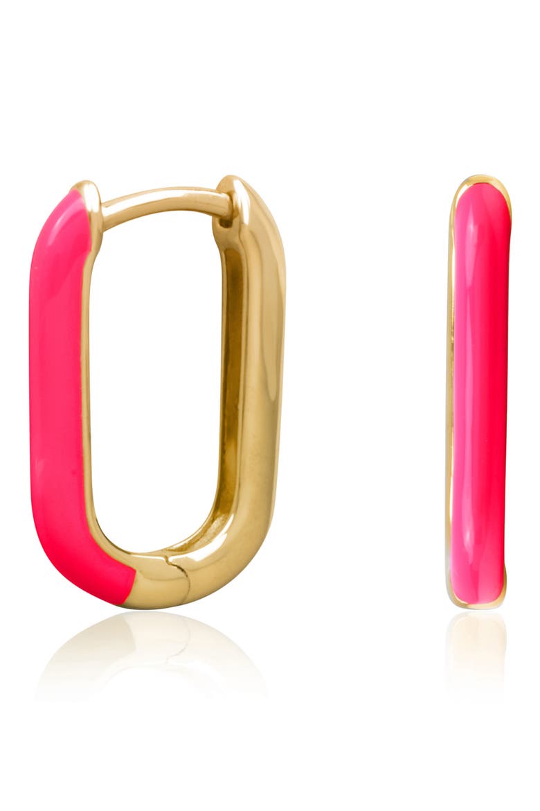 Two-Tone U-Shape Huggie Hoop Earrings, Main, color, PINK