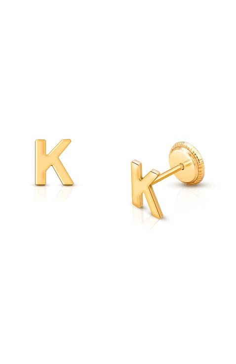 14K Gold Initial Studs Screw Back Earrings